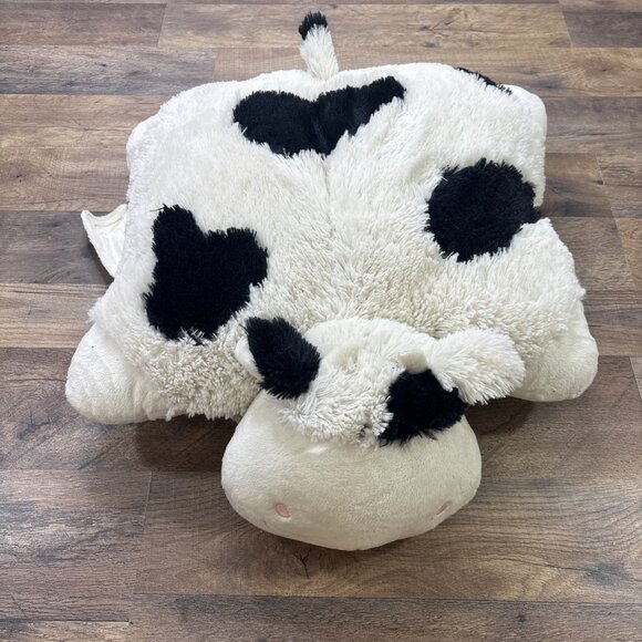 Pillow Pets Cow Foldable Plush Stuffed Animal 18” White Black - Picture 2 of 7